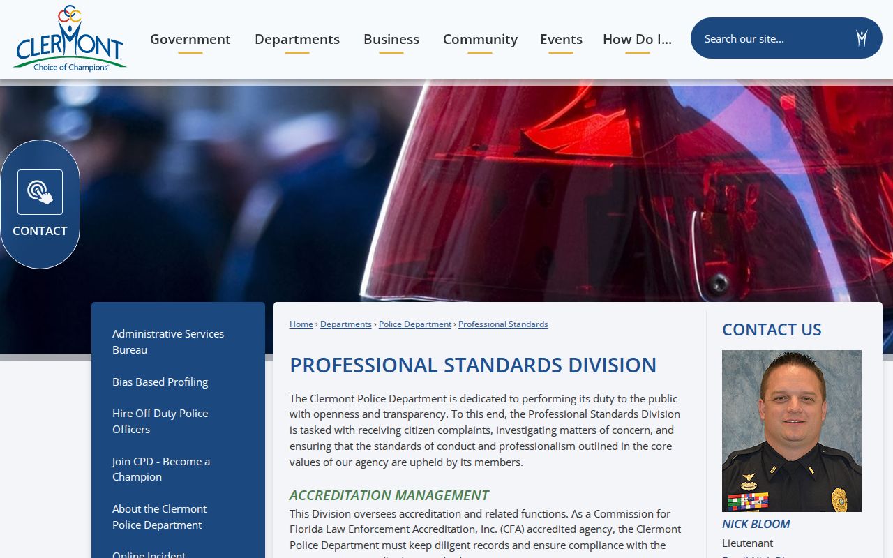 Clermont Police Professional Standards criminal records information