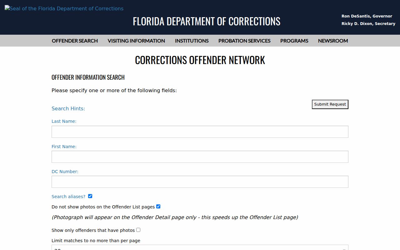 Lake County criminal history in Florida Corrections search