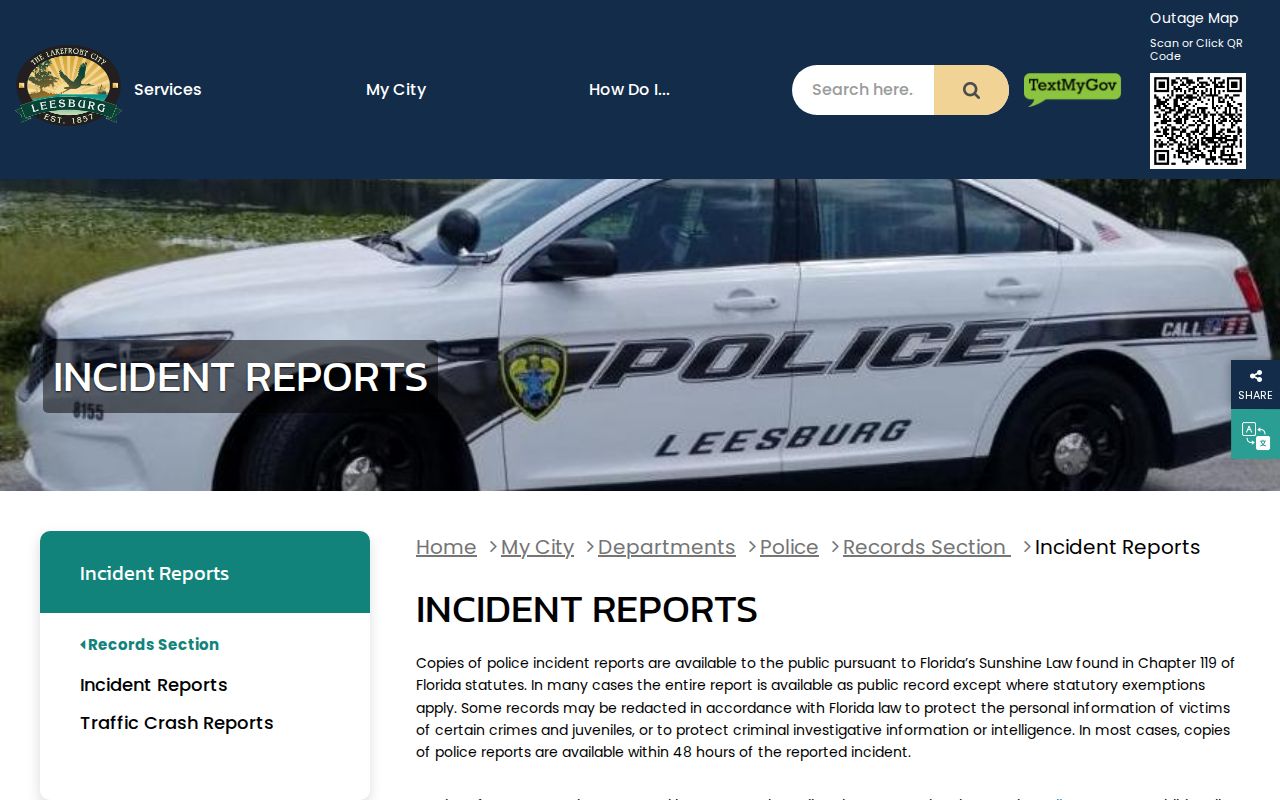 Leesburg criminal records incident report request page
